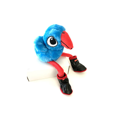 Plush pukeko toy wearing Redband gumboots.