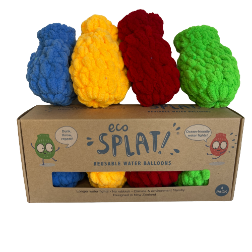 Eco splat reusable water balloons in box packaging.