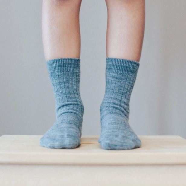 Grey merino crew socks.