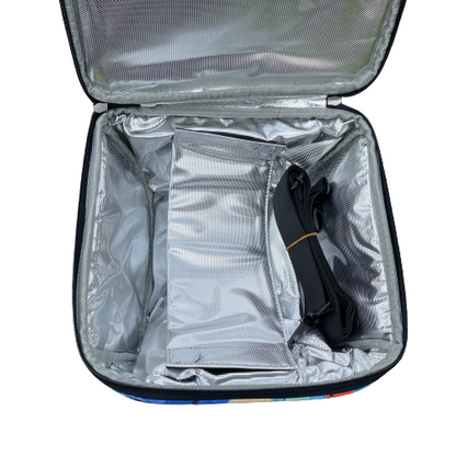 Inside of cooler bag, showing the main compartment.