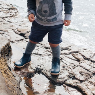 Grey merino knee high socks.